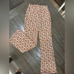 Urban Outfitters Orange and Cream Floral Flare Pants